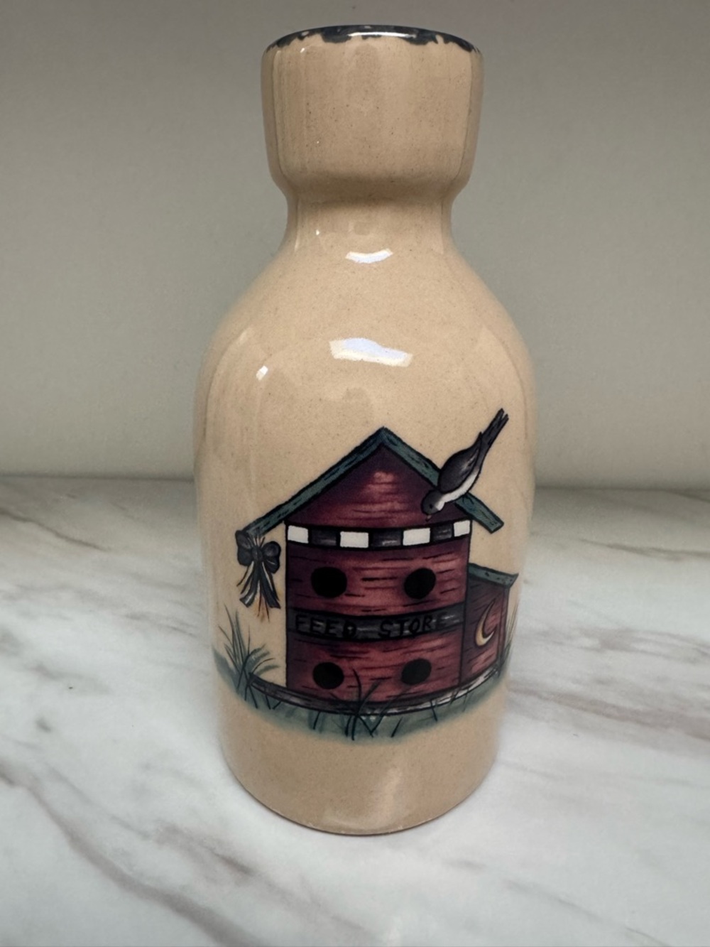 Home & Garden Party Ltd Vintage Ceramic Bottle Vase - Beige